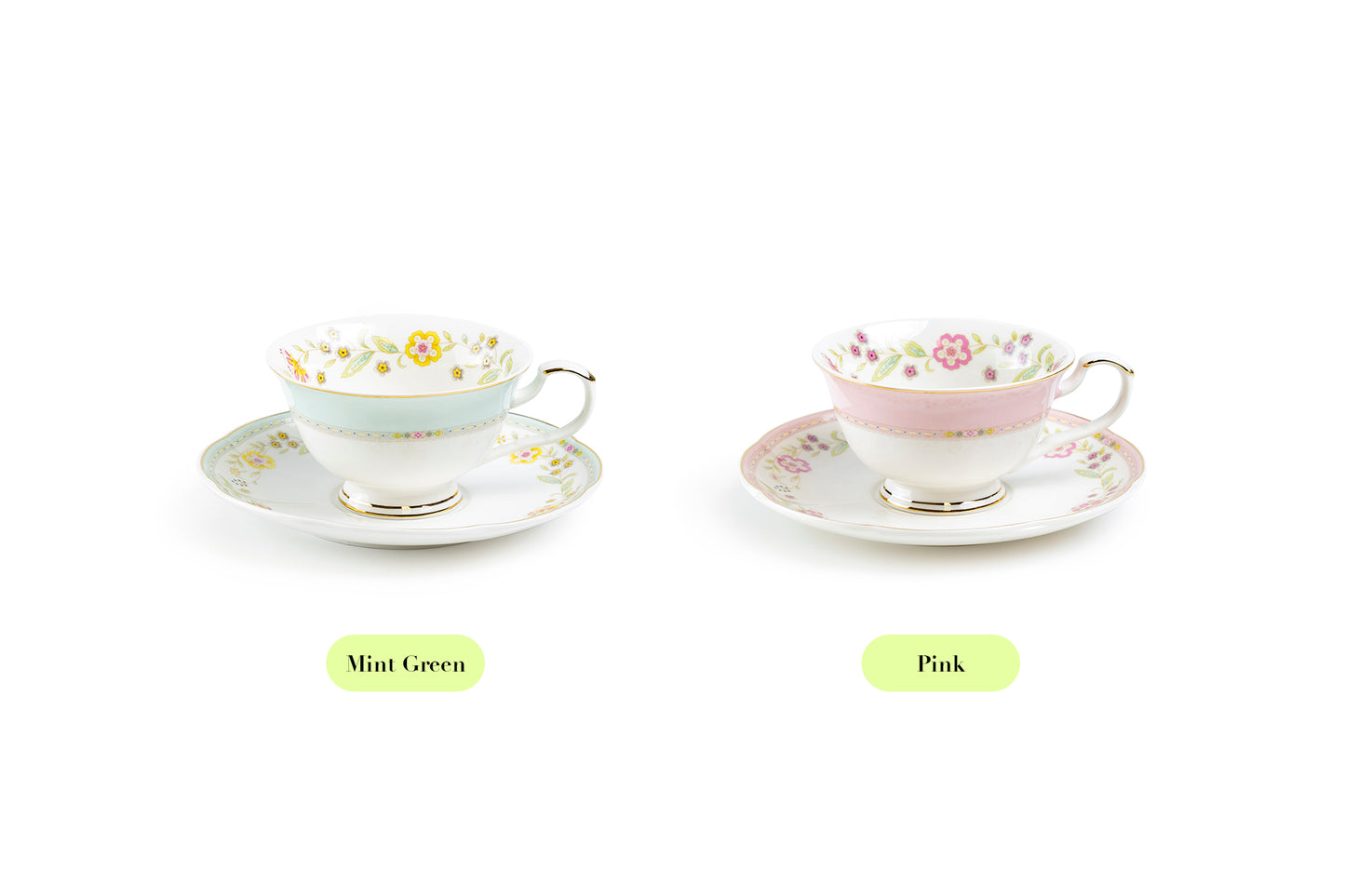Pink Corn Flowers with Pink Rim Fine Porcelain Tea Cup and Saucer