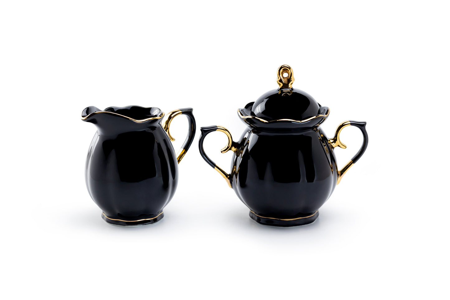 Black Gold Scallop Fine Porcelain Sugar & Creamer Set