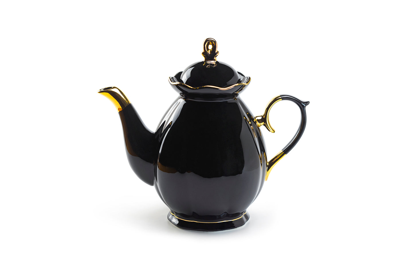 Black Gold Scallop Fine Porcelain Teapot