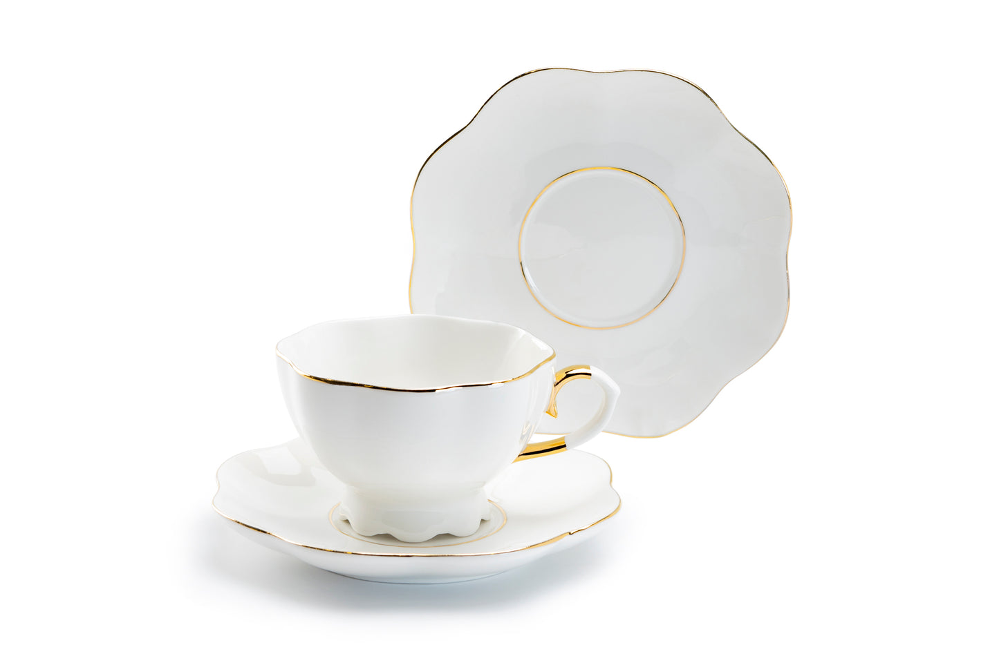 White Gold Scallop Fine Porcelain Tea Cup and Saucer