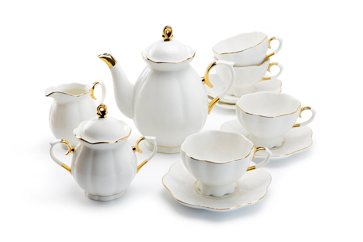 White Gold Scallop Fine Porcelain Tea Set