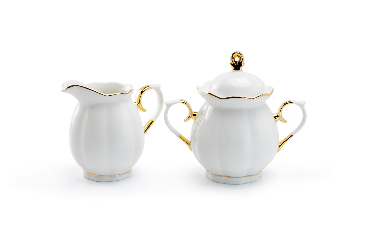 White Gold Scallop Fine Porcelain Sugar & Creamer Set