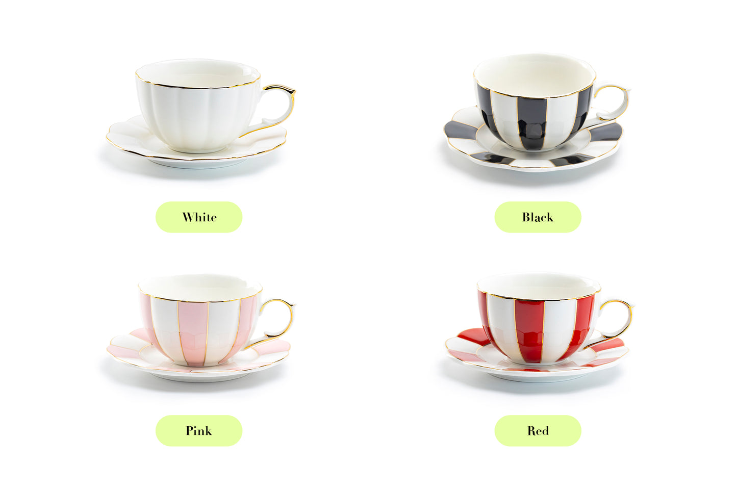 Black and White Scallop Fine Porcelain Tea Cup and Saucer