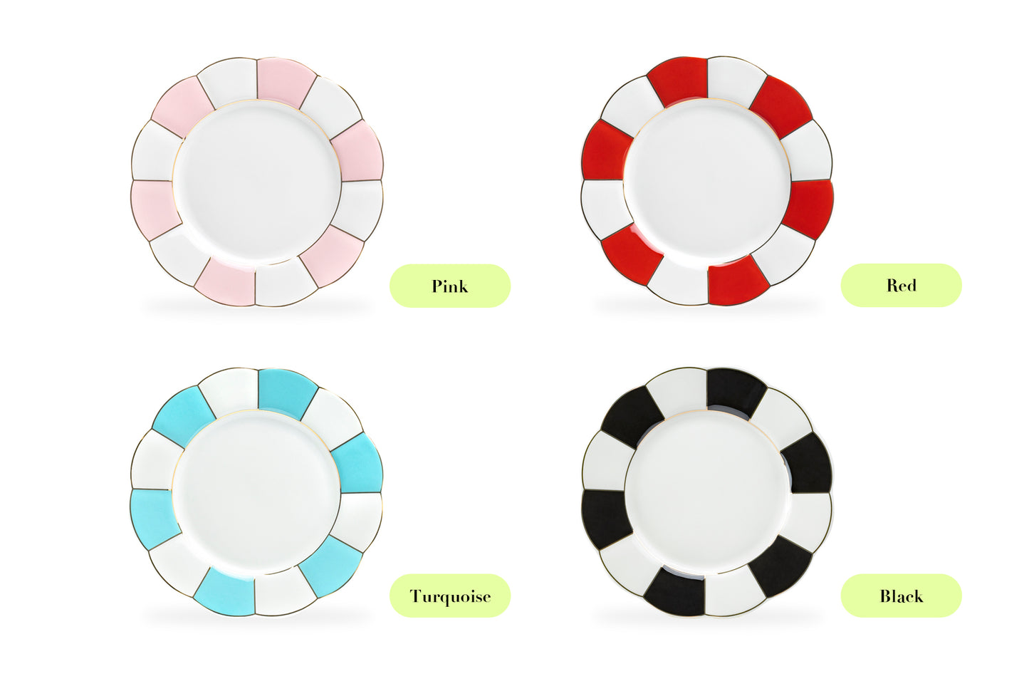 Turquoise and White Scallop Fine Porcelain Dessert Plate