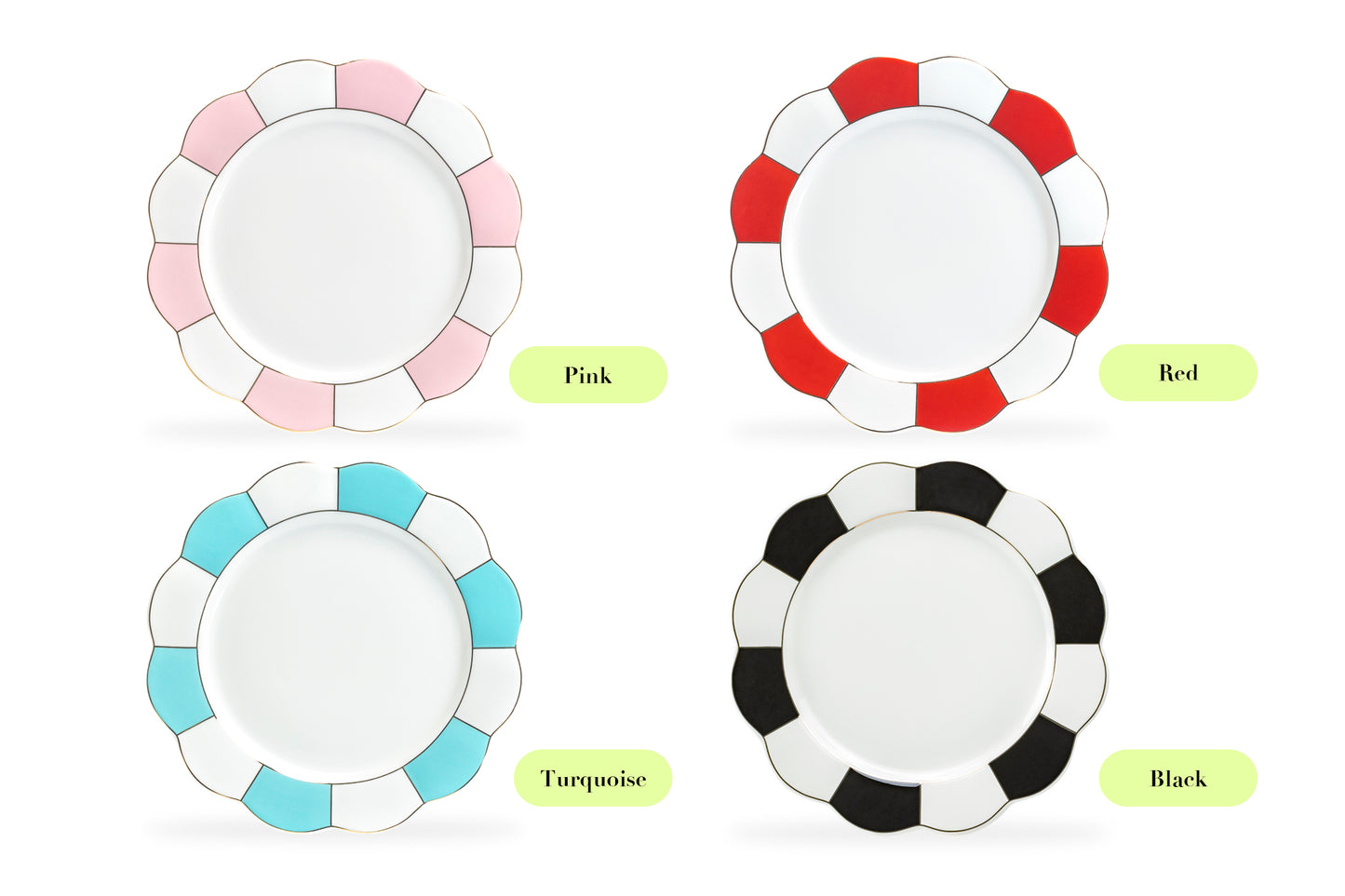 Turquoise and White Scallop Fine Porcelain Dinner Plate