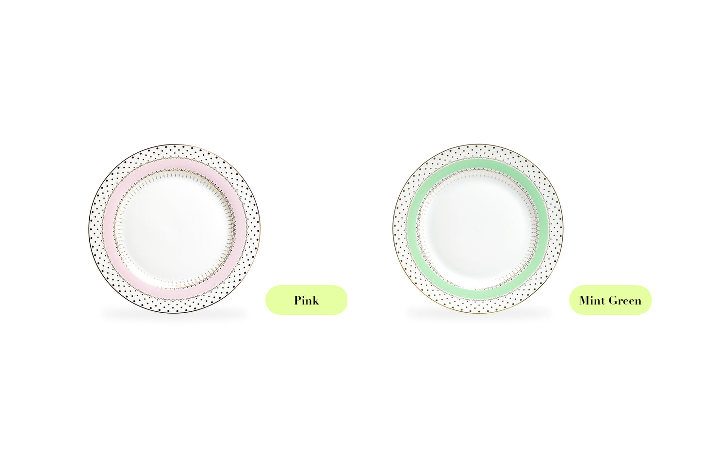 Mint Green Stripe with Gold Dots Fine Porcelain Dessert Plate