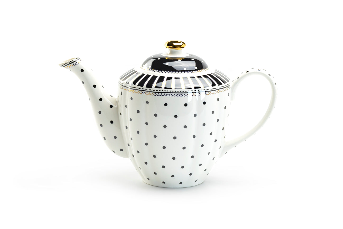 Black Josephine Stripes and Dots Fine Porcelain Teapot