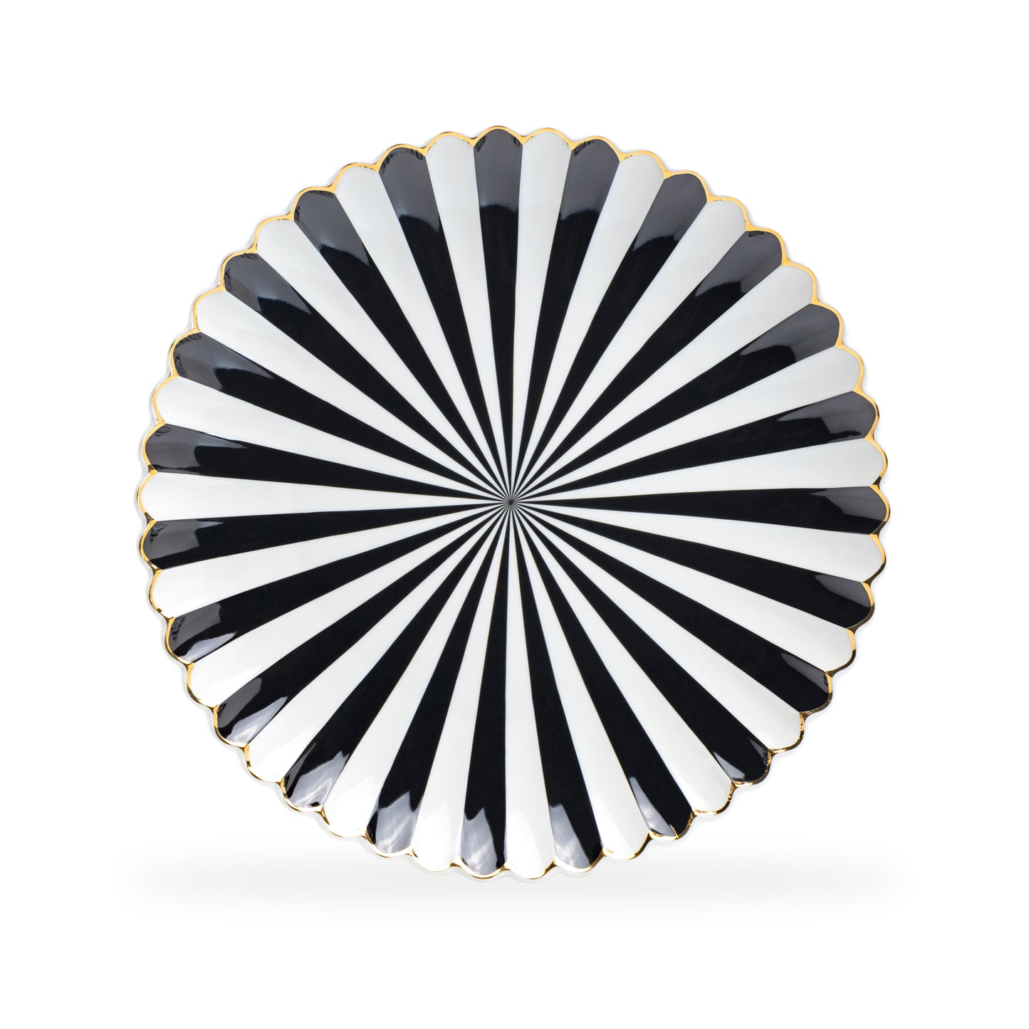 Black and White Stripe Scallop Fine Porcelain Dinner Plate