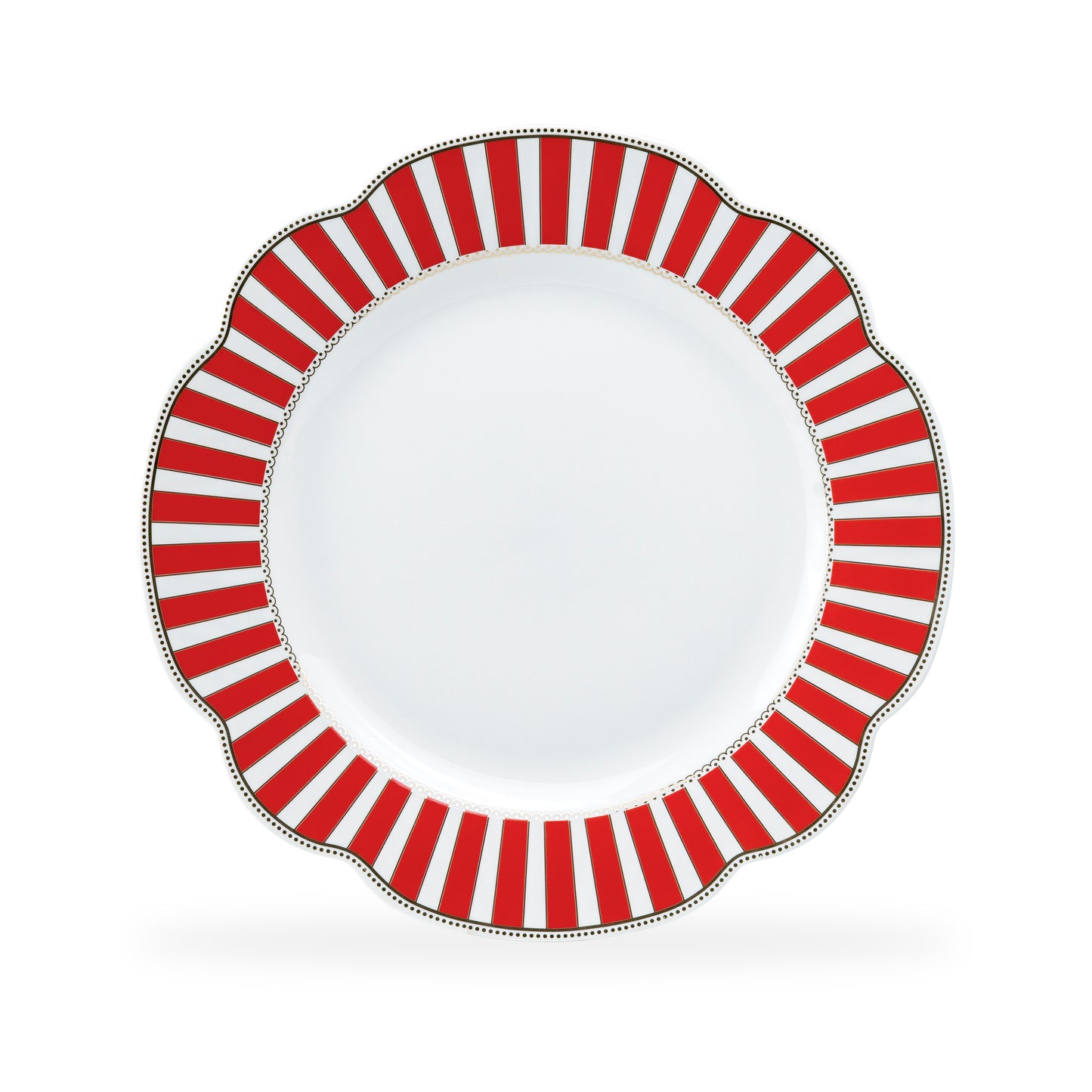 Red Josephine Stripes Scallop Fine Porcelain Dinner Plate