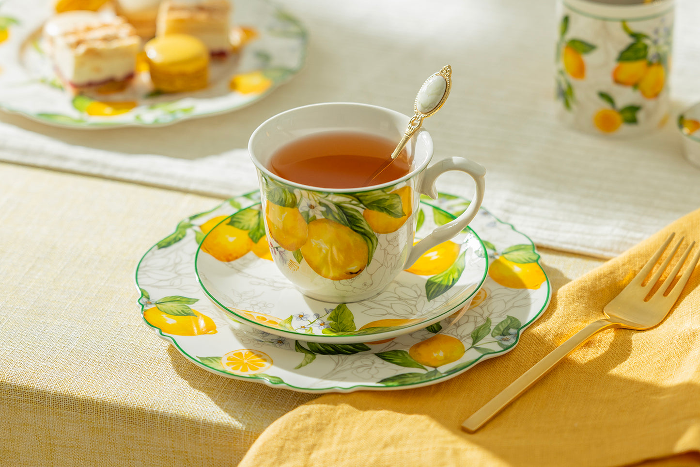 Lemon Garden Fine Porcelain Tea Cup and Saucer