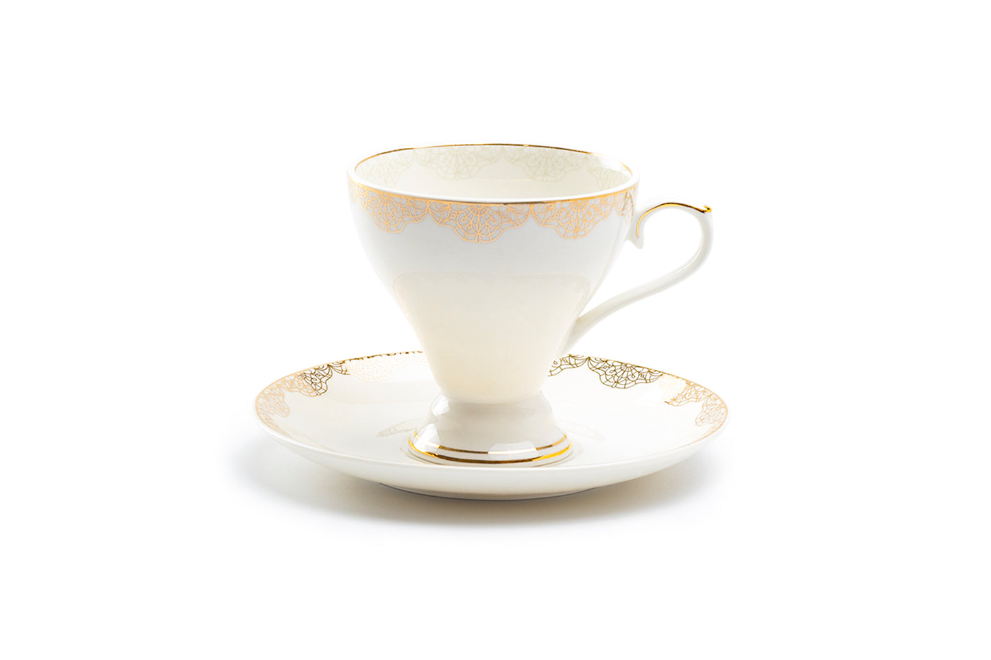 White Gold Lace Fine Porcelain Tea Cup and Saucer