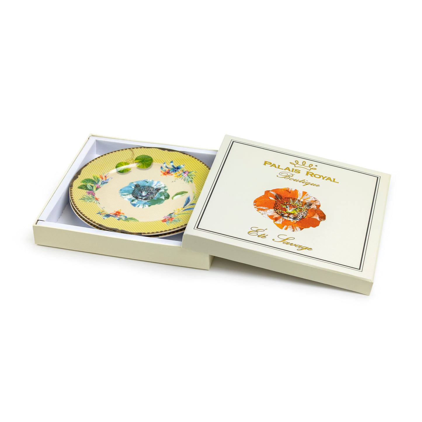 Summer Savanna Leopard Fine Porcelain Dessert Plate Set of 2 with Gift Box