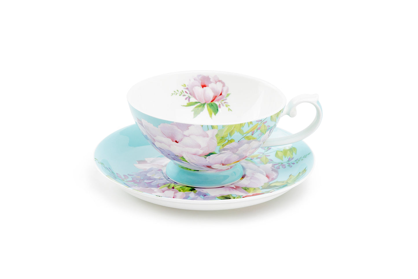 Peony Blue Bone China Cup and Saucer