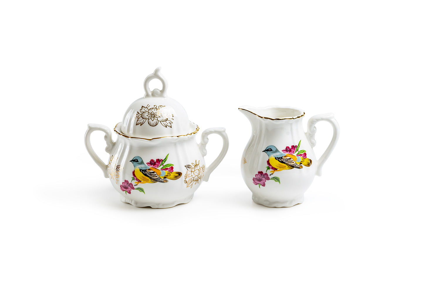 Spring Flowers with Bird Fine Porcelain Mini Sugar & Creamer Set