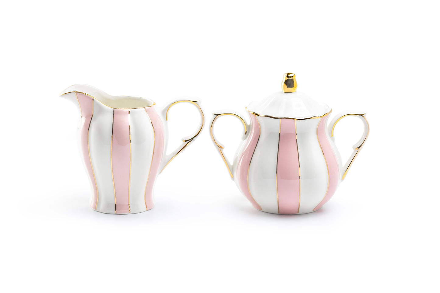Pink and White Scallop Fine Porcelain Sugar & Creamer Set