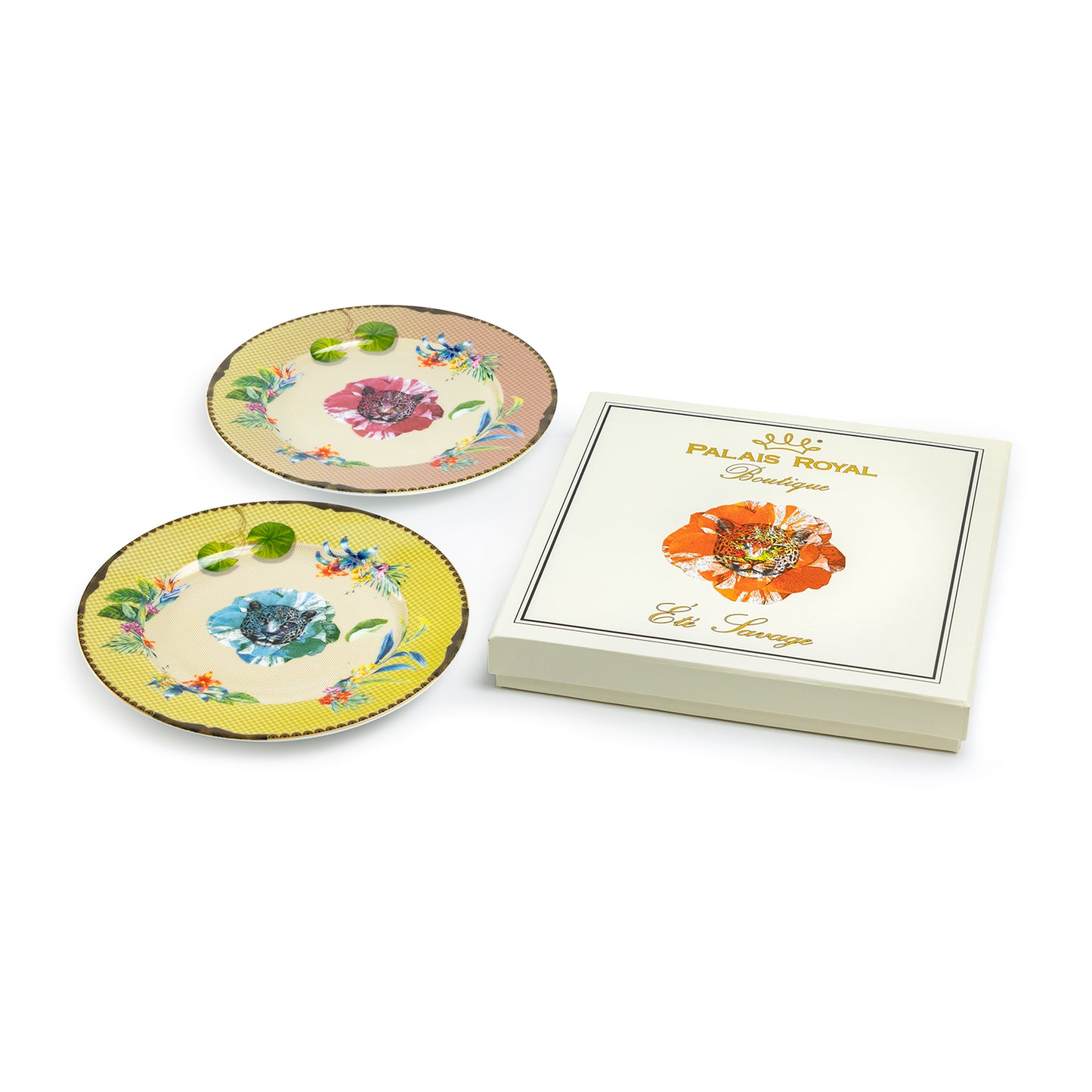 Summer Savanna Leopard Fine Porcelain Dessert Plate Set of 2 with Gift Box