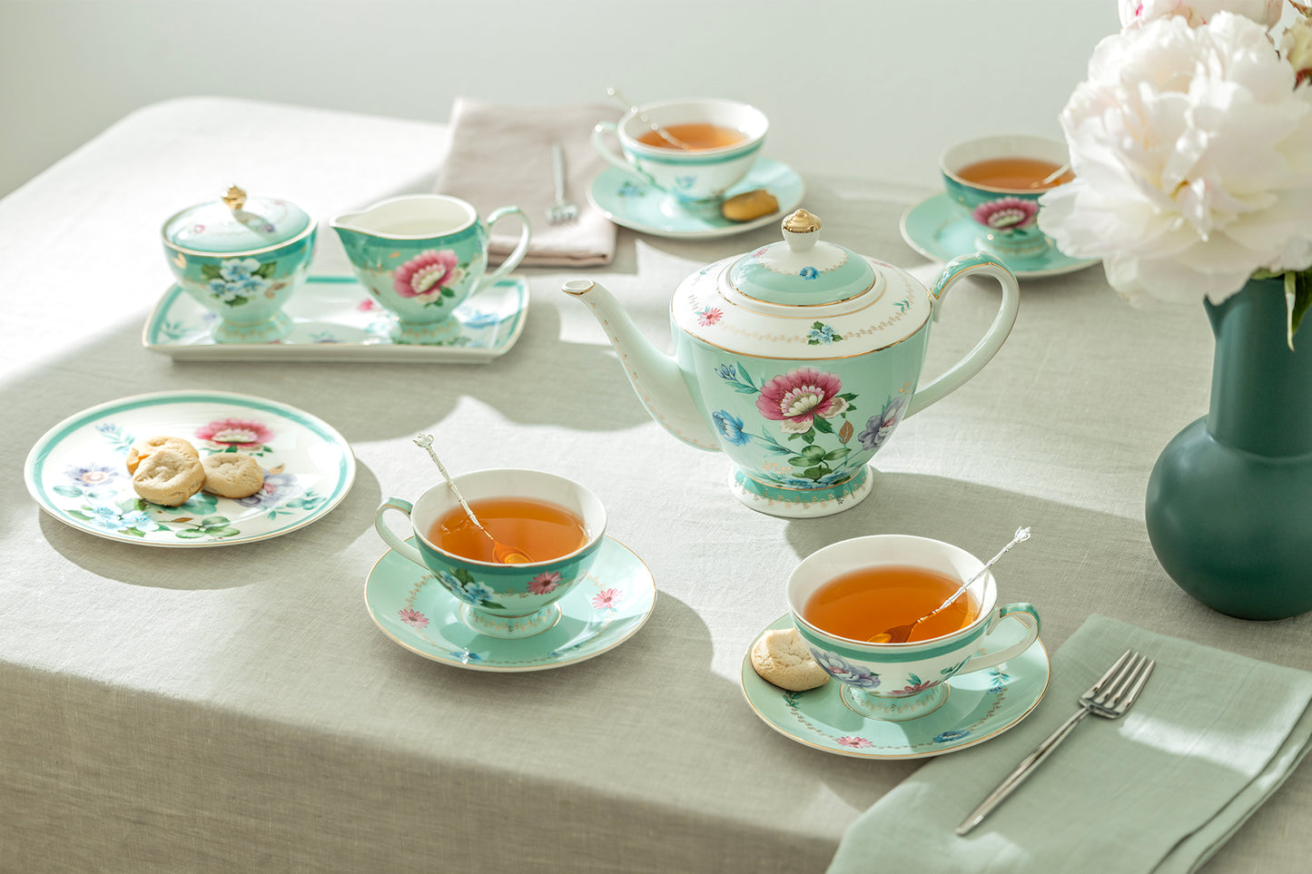 Mint Flower Garden Fine Porcelain Tea Set