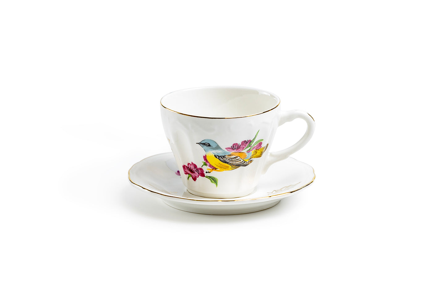Spring Flowers with Bird Fine Porcelain Mini Tea Cup and Saucer