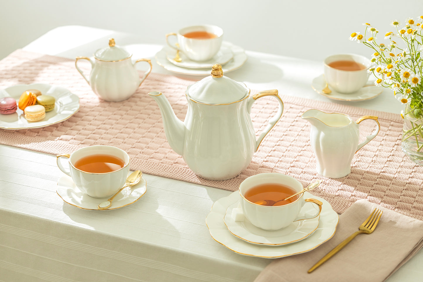 White Gold Scallop Fine Porcelain Tea Set