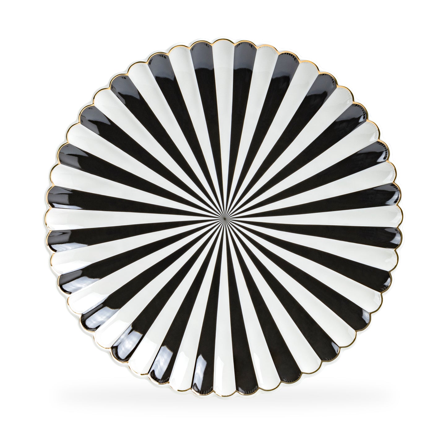 Black and White Stripe Scallop Fine Porcelain 12.5" Charger Plate