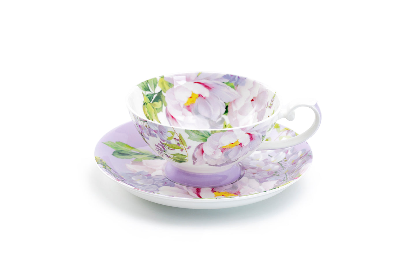 Peony Bloom Purple Bone China Cup and Saucer