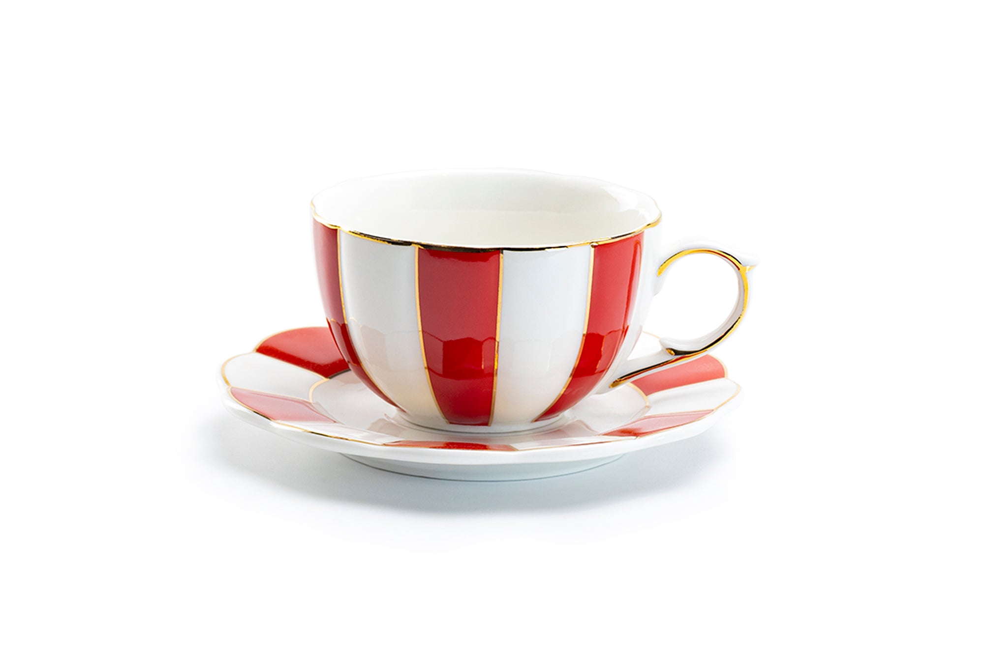 Red And White Scallop Fine Porcelain Tea Cup And Saucer Grace Teaware