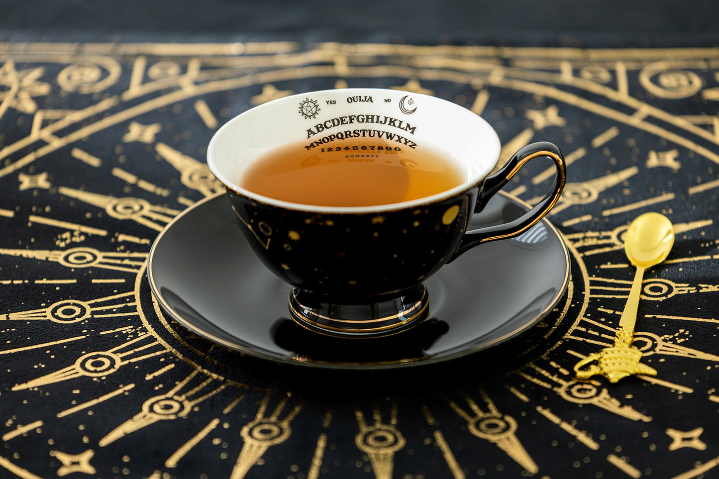 Ouija Astrology Black Gold Tea Cup and Saucer