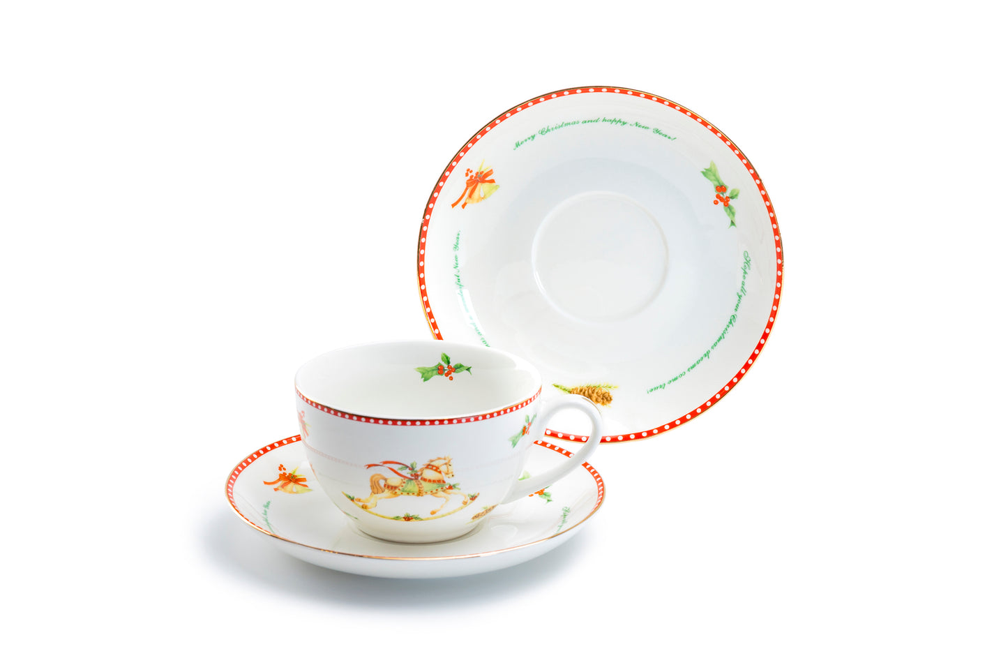 Christmas Rocking Horse Fine Porcelain Tea Cup and Saucer