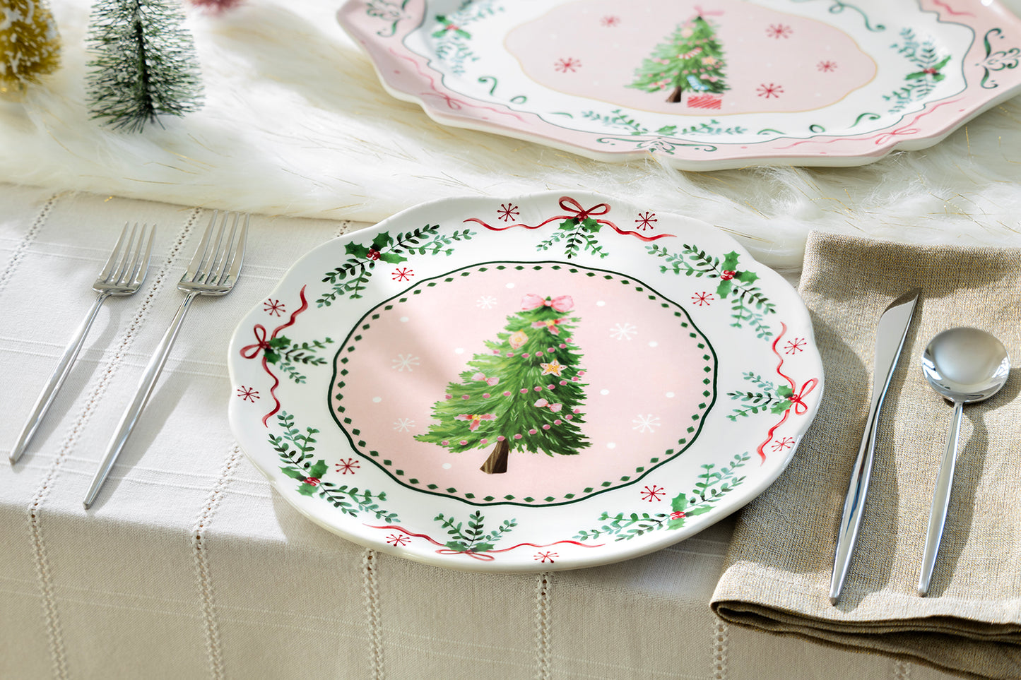 Christmas Tree Pink Dinner Plate