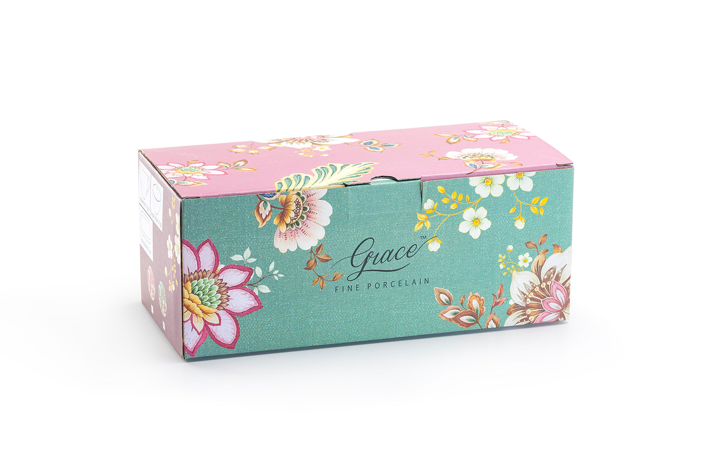 Gift Boxed Peacock Lotus Garden Green Fine Porcelain Sugar Creamer & Serving Tray Set