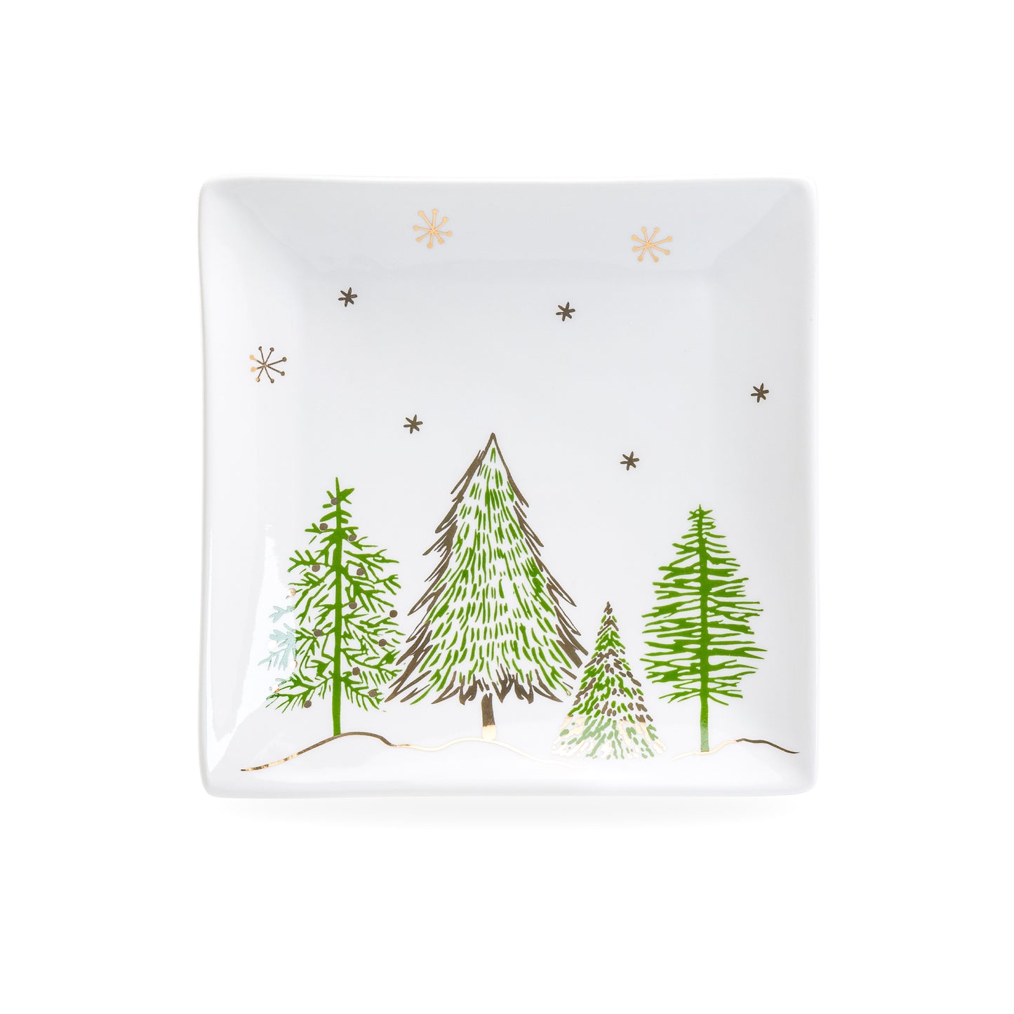 Christmas Pine Trees Fine Porcelain Square Dessert Plate
