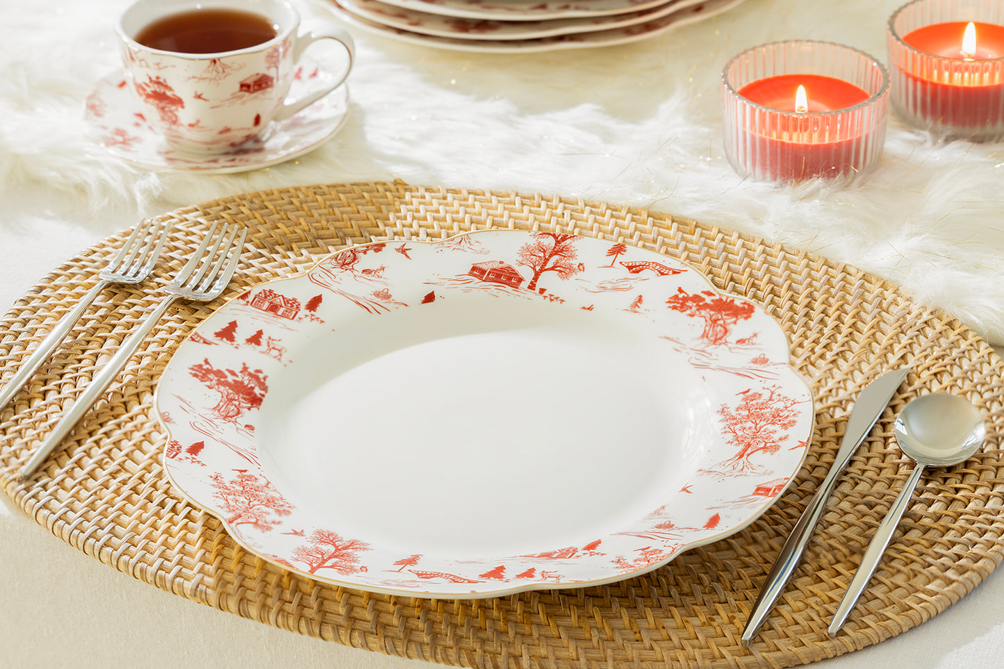 Red Village Fine Porcelain Dinner Plate
