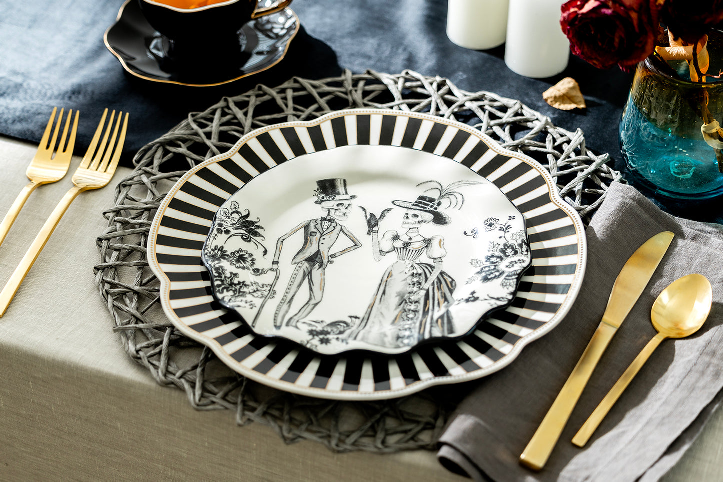 Halloween Victorian Skeletons Dessert/Salad Plate