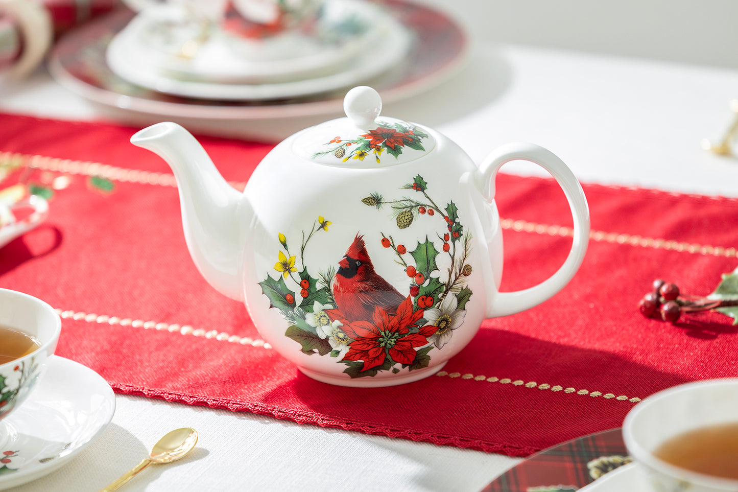 Cardinal Poinsettia Bone China Teapot