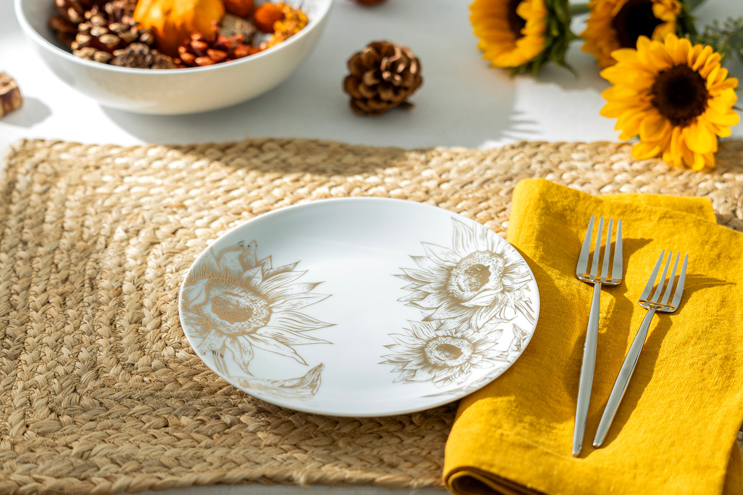 Gold Sunflowers Fine Porcelain Dessert Plate