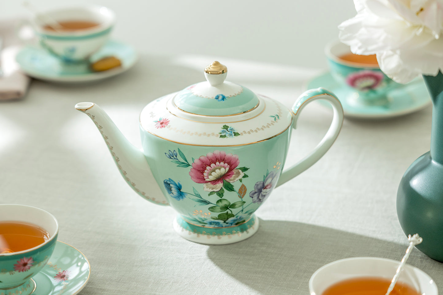 Mint Flower Garden Fine Porcelain Teapot