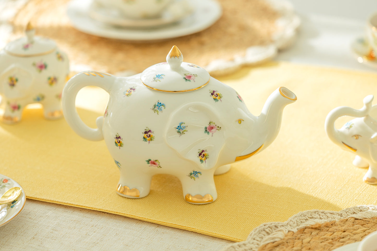 Floral Elephant Fine Porcelain Teapot