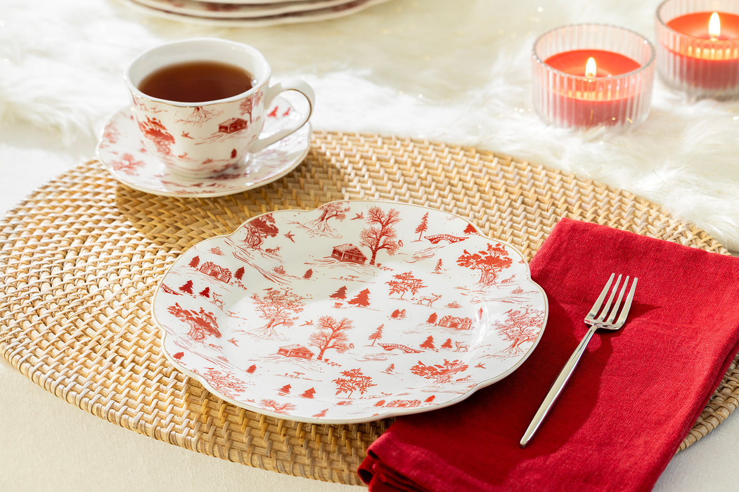 Red Village Fine Porcelain Dessert/Salad Plate