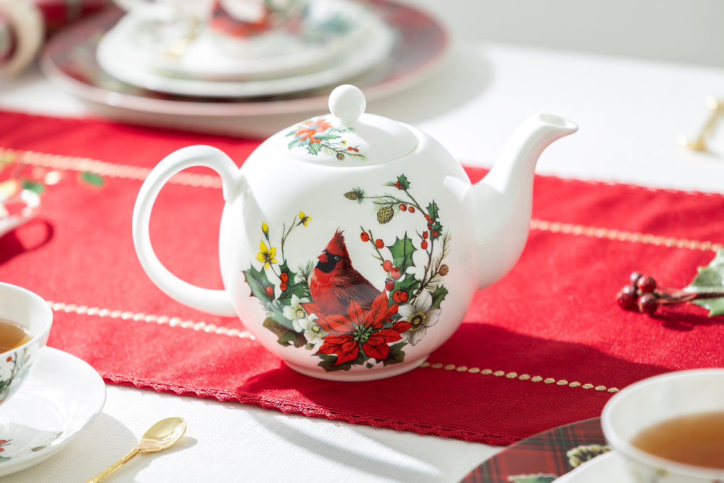 Cardinal Poinsettia Bone China Teapot