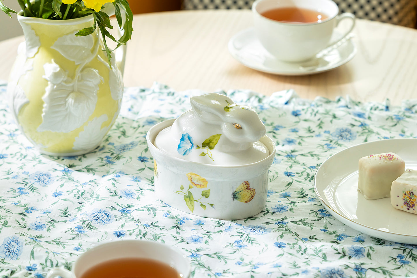 Morning Glory Floral Bunny Figurine Fine Porcelain Sugar Box