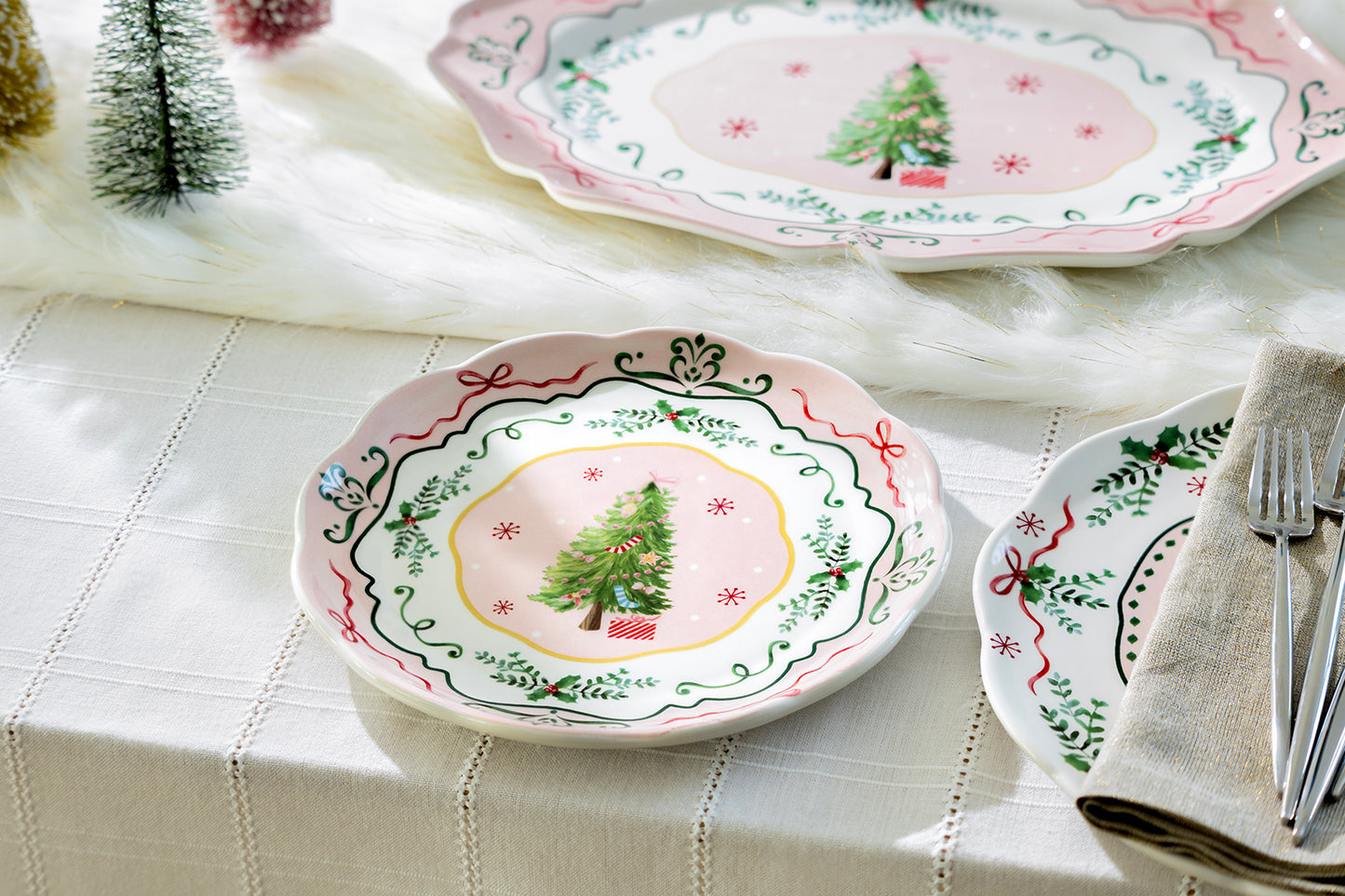 Christmas Tree Pink Dessert/Salad Plate