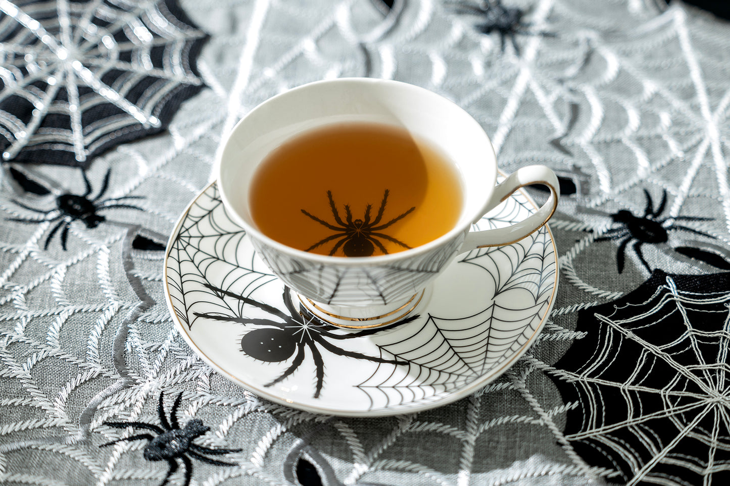 Spider White Gold Tea Cup and Saucer