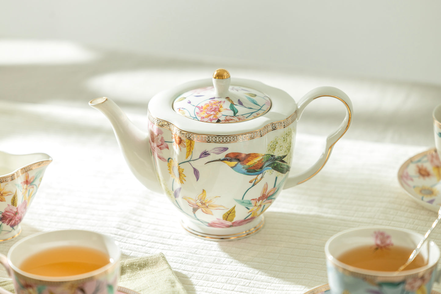 Spring Flowers with Hummingbird Fine Porcelain Teapot