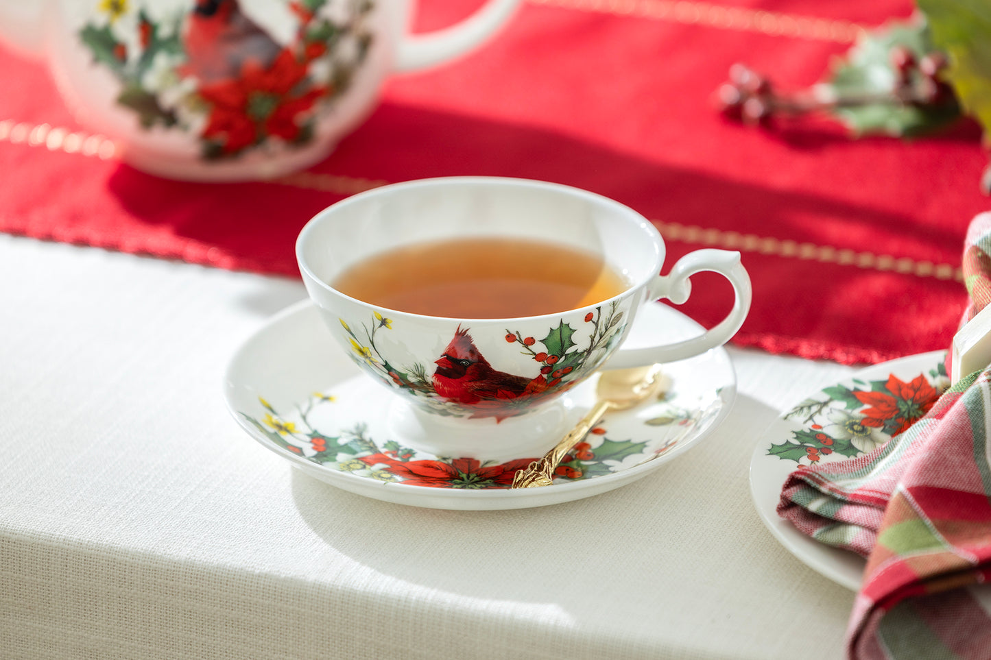Cardinal Poinsettia Bone China Cup and Saucer