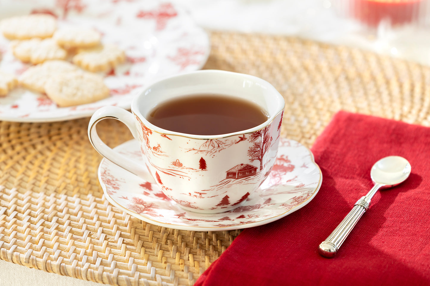 Red Village Fine Porcelain Tea Cup and Saucer