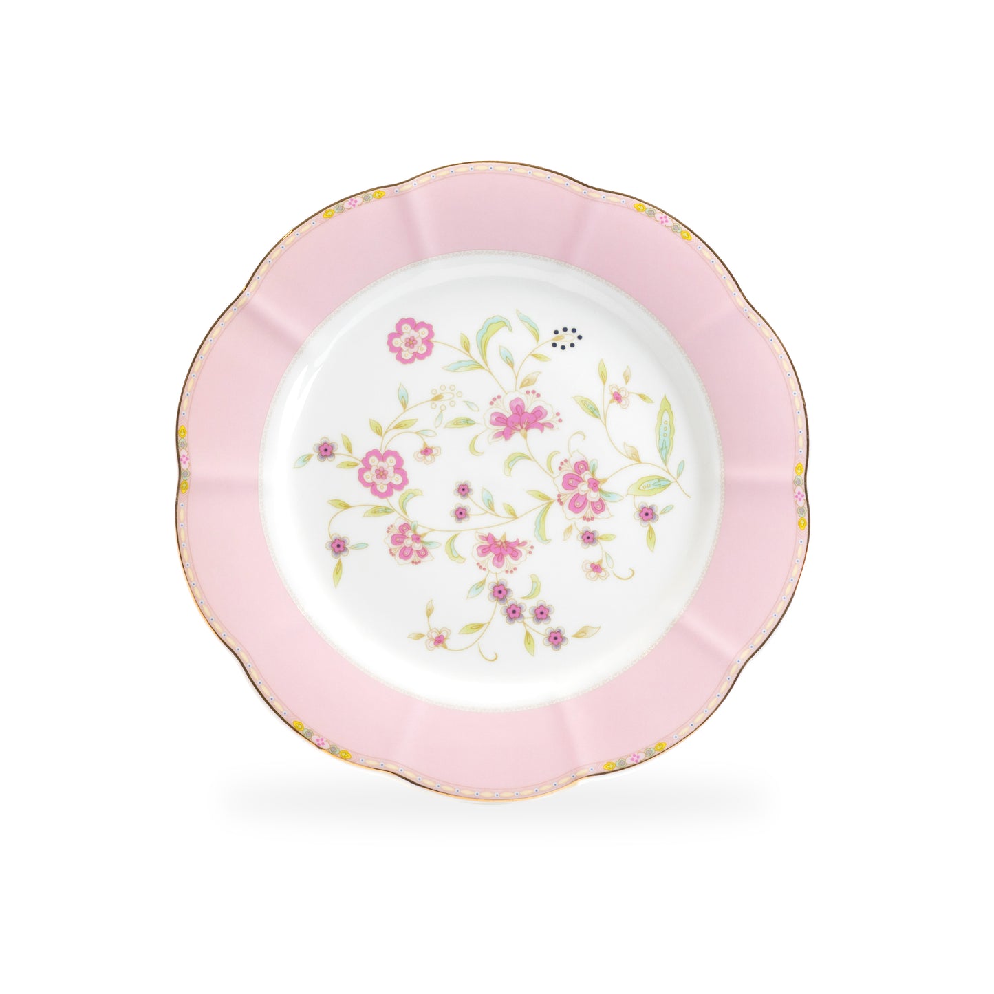 Pink Corn Flowers with Pink Rim Fine Porcelain Dessert Plate