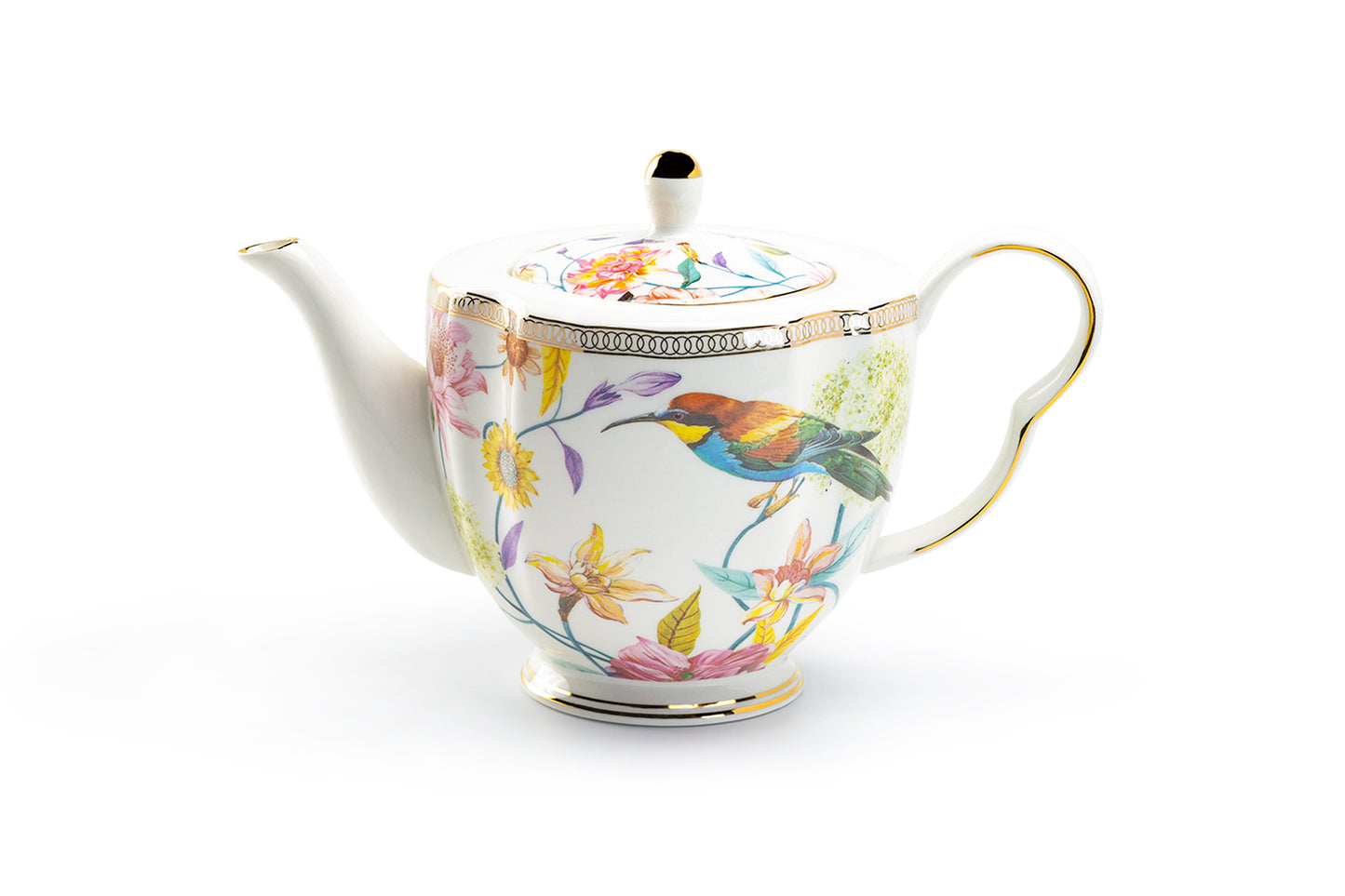 Spring Flowers with Hummingbird Fine Porcelain Teapot