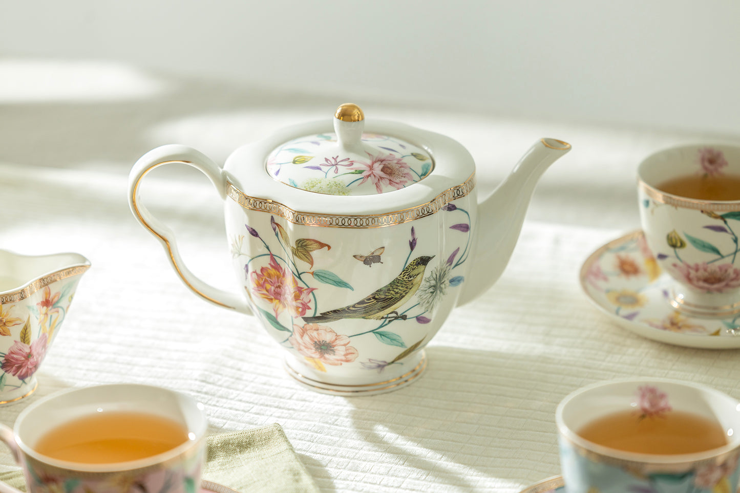 Spring Flowers with Hummingbird Fine Porcelain Teapot