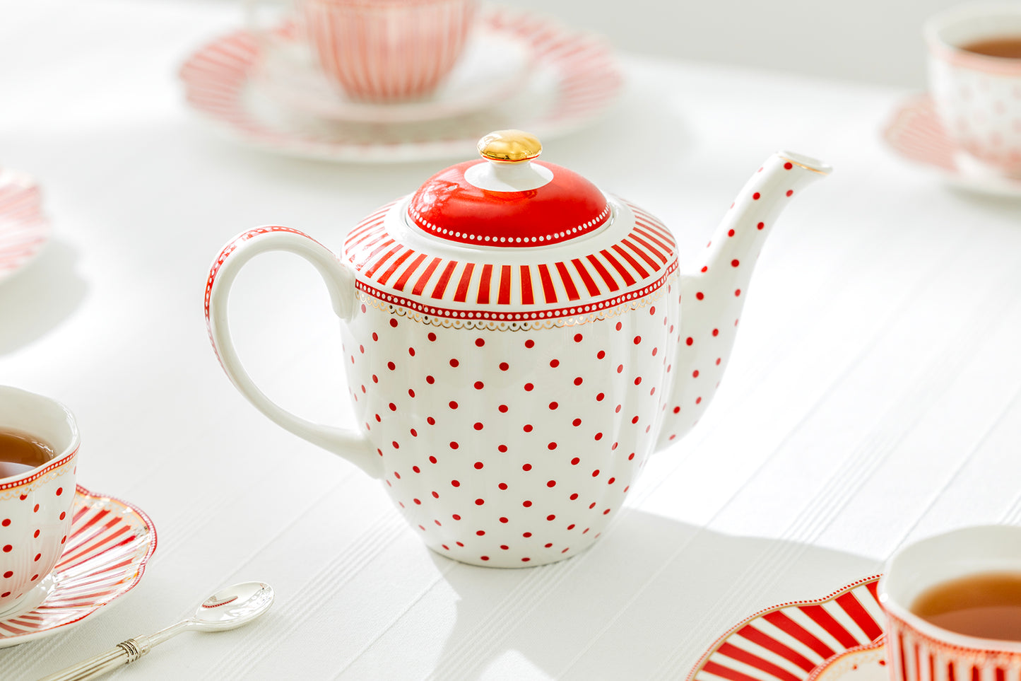 Red Josephine Stripes and Dots Fine Porcelain Tea Set