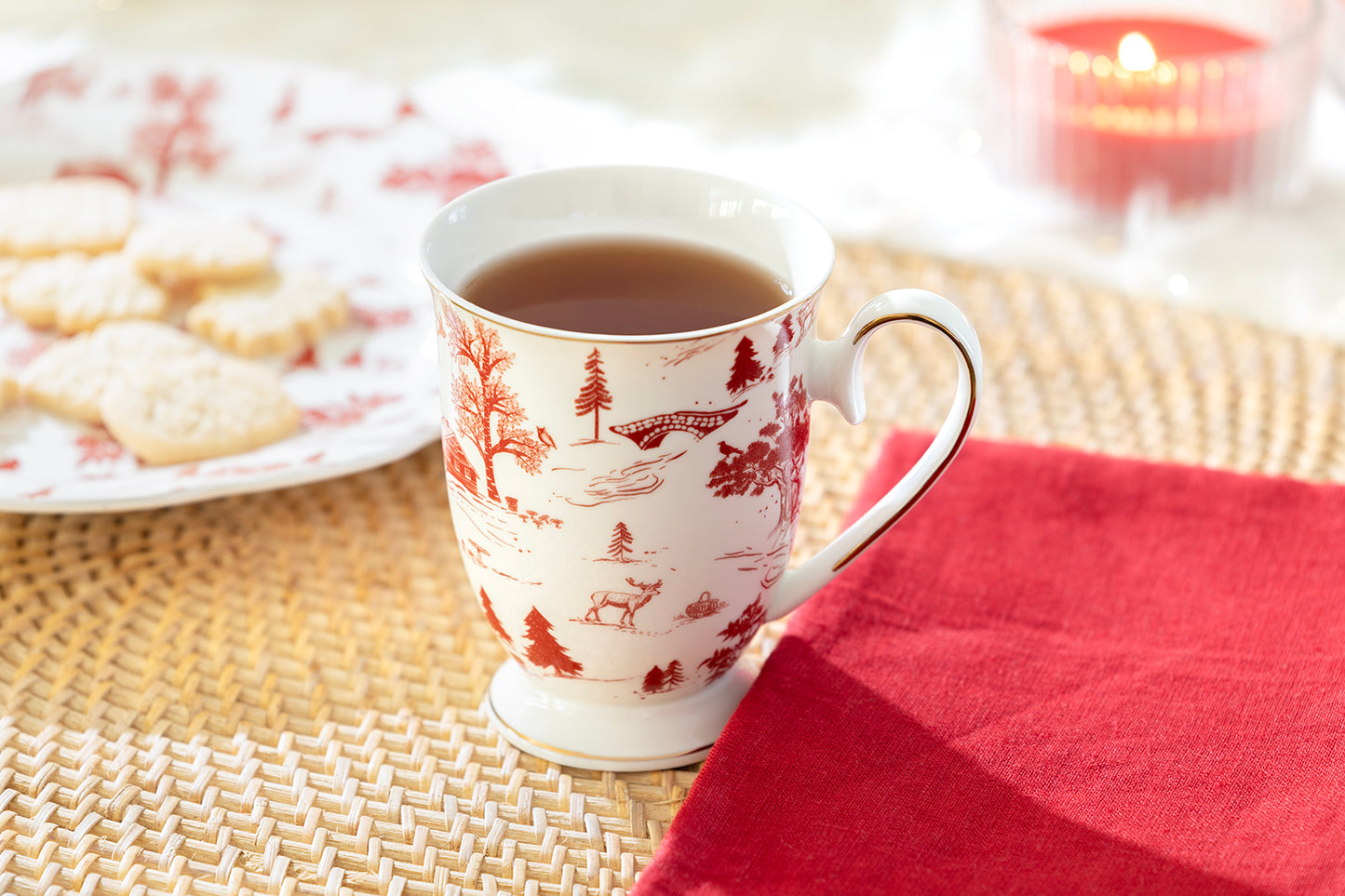 Red Village Fine Porcelain Footed Mug